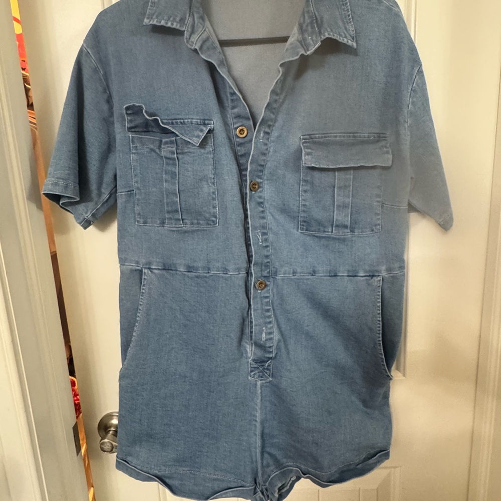 Denim Short Sleeve Jumpsuit